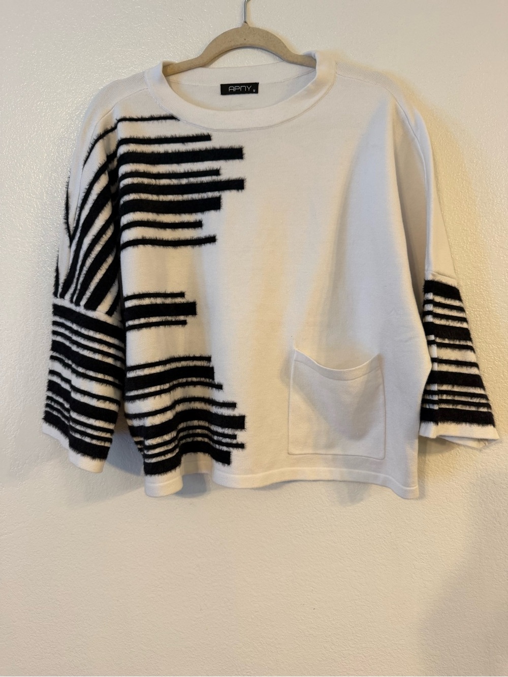 APNY White Sweater with Fussy Black Striped Detail